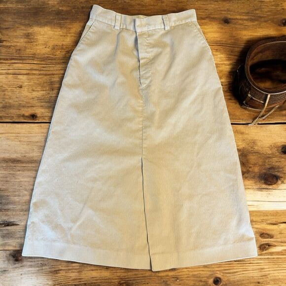Vintage Women’s Cheenos Beige Light Tan Long Corduroy Skirt Front Slit Sz 12 - Picture 1 of 9